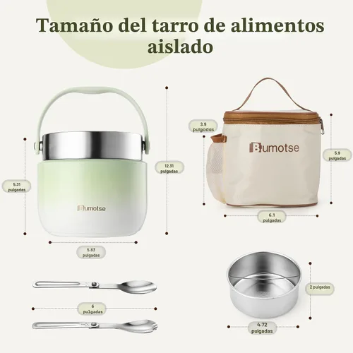 Vista 4 de Tarro de alimentos aislado de 40 onzas, compartimentos dobles Verde