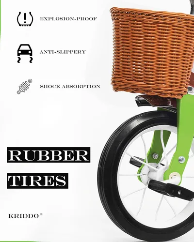 Vista 6 de KRIDDO Triciclo clásico de metal para niños pequeños, regalo para niños y niñas de 2 a 4 años, triciclo para niños de 1 a 3 años, cubierta trasera