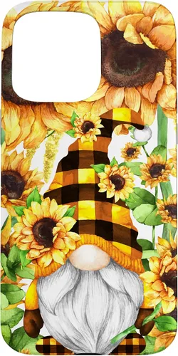 Vista 28 de iPhone 16 Gnomo de girasol con sombrero de cuadros de búfalo para niñas de moda lindo caso