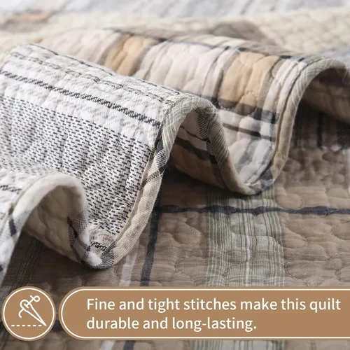 Vista 5 de KALOOLA Colchas de estilo granja tamaño Queen, 100% algodón, colcha acolchada ligera con 2 fundas de almohada, juego de ropa de cama estampada