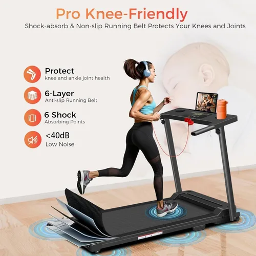 Vista 6 de Cinta de correr para el hogar, caminadora con barra de mango – Cinta de correr plegable portátil de 3.0 HP, capacidad de peso de 350 libras