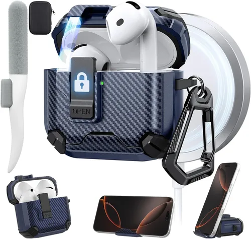 Vista 35 de Maxjoy Funda protectora para AirPods 4 2024, funda protectora para AirPods de 4ª generación con bloqueo automático, compatible con MagSafe, Verde