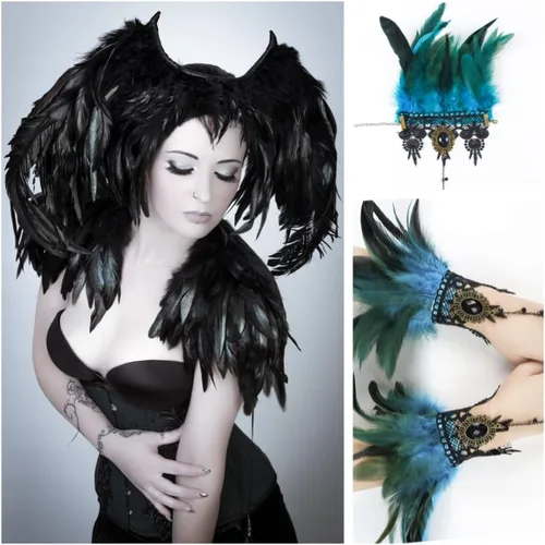 Vista 6 de Shekyeon Borde de flecos de plumas de gallo de 2 yardas para decoración de disfraces (negro)