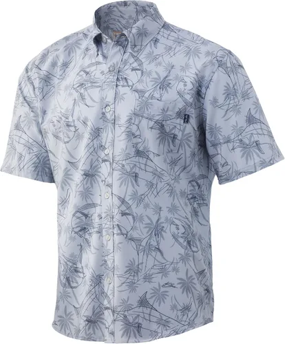 Vista 19 de HUK Camisa Kc Scott estampada Kona, camisa de rendimiento con botones de manga larga para hombre Fish Chaos - Blanco