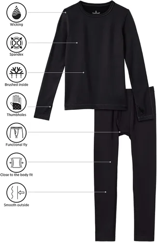 Vista 4 de Cuddl Duds Conjunto de 2 piezas de manga larga y pantalón para niño, capa base térmica, absorbe la humedad