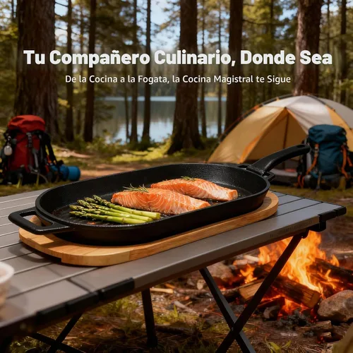 Vista 2 de JIN BETTER GRILL PARTS Nueva sartén con cojín de madera aislado y mango extraíble compatible con estufas de gas y parrillas