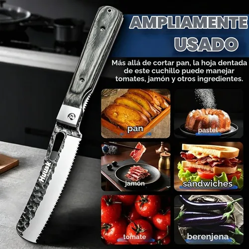 Vista 5 de Huusk Cuchillo japonés plegable para pan, navaja de bolsillo con borde