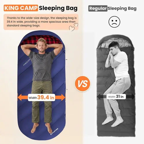 Vista 2 de KingCamp Sleeping Bag for Adults Big & Tall 100% Flannel Sleeping Bag XL Portable Waterproof Sleeping Bag for Camping Backpacking Hiking Travel