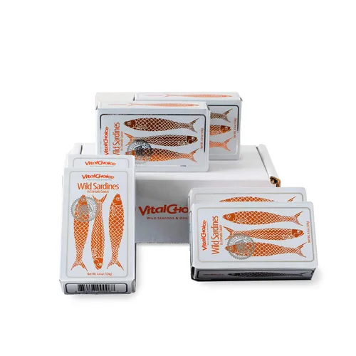 Vista 4 de Vital Choice Sardinas silvestres en salsa de tomate orgánico, latas de 4.4 onzas (paquete de 6)