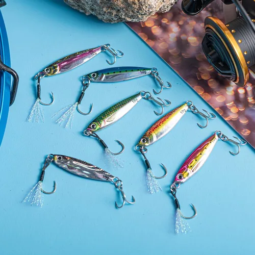 Vista 3 de Goture Fishing Jigs, Lead Vertical Jig Saltwater,3D Colors Jigging Lures,Jig Fishing Lures with Assist Hook and Treble Hook,Fishing Jigging Spoon