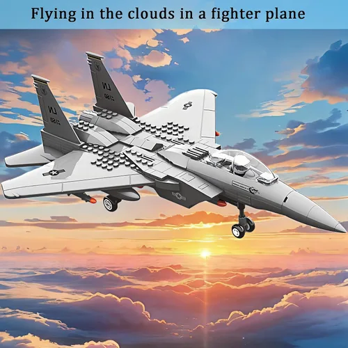 Vista 6 de Avión de combate F-15 Eagle militar compatible con Lego, avión de juguete de 270 piezas para niños de 10 años en adelante y adultos, juguetes
