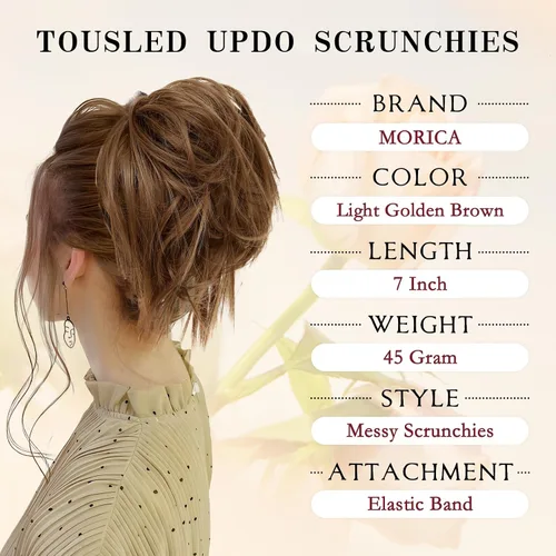 Vista 2 de MORICA - Pieza de cabello con moño alborotado y recogido, extensión de cabello con banda elástica de goma, extensiones de cabello sintético