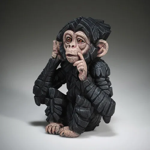 Vista 3 de Enesco Edge Sculpture Hear No Baby - Figura de animal de chimpancé, 7.68 pulgadas, blanco y negro