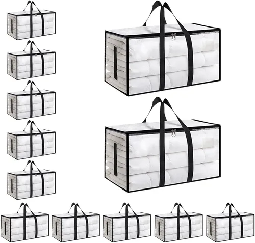 Vista 11 de Paquete de 4 bolsas de mudanza extra grandes y resistentes, bolsas de almacenamiento impermeables con asas y cremalleras, plegables para dormitorio