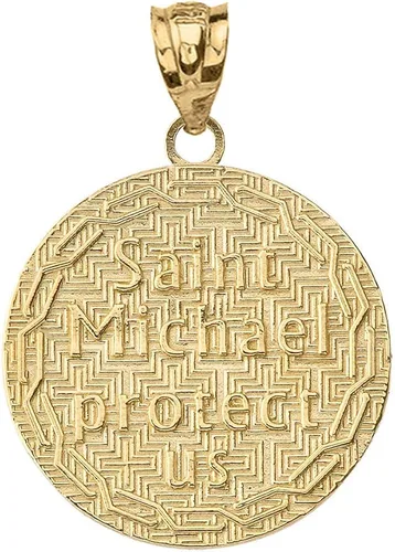 Vista 2 de CaliRoseJewelry Colgante de oro de 14 quilates con dije de moneda de San Miguel Protect Us