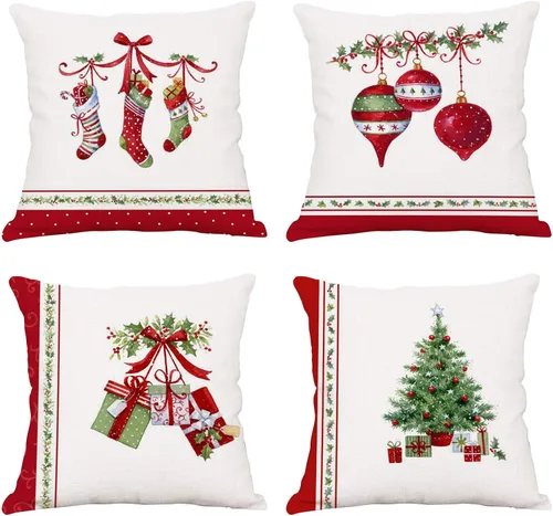 Vista 19 de Fundas de Almohada Feliz Navidad 12x12 Juego de 4 Fundas de Almohada de Terciopelo de Navidad Rosa Navidad Invierno Vacaciones Fundas de Almohada