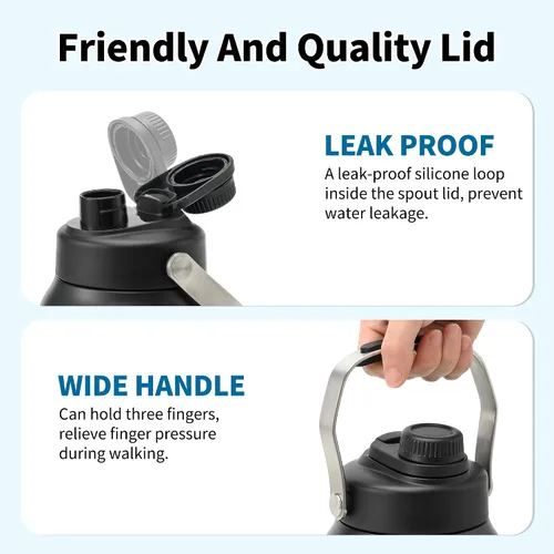 Vista 5 de Boulder Bee Botella de agua aislada Jarra de agua de medio galón con asa Acero inoxidable de 64 onzas con bolsa de transporte Doble vacío