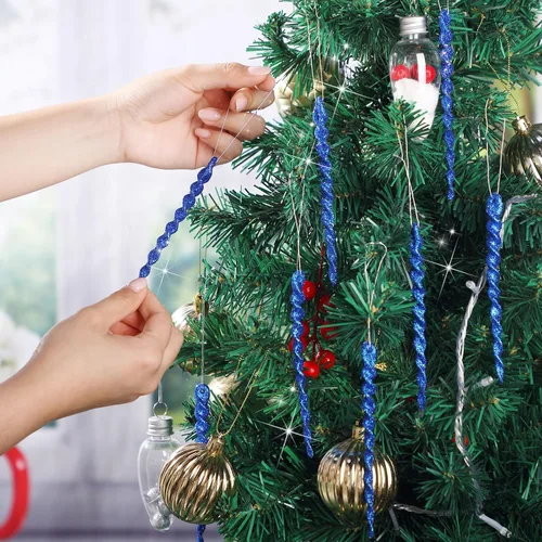 Vista 4 de 50 carámbanos de árbol para Navidad, adornos de Navidad de plástico, torcidos, decoración colgante de carámbanos para invierno, vacaciones, fiesta