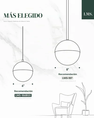 Vista 6 de LMS Lámpara Colgante de Mediados de Siglo de 6 Pulgadas, Lámparas Colgantes de Color Negro Mate con Cristal de Globo Blanco, Lámparas de Techo
