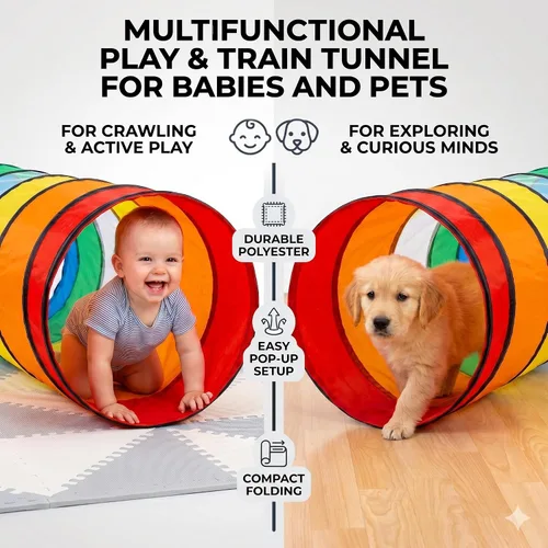 Vista 5 de Tienda de campaña de túnel de juego para niños pequeños, colorido juguete de túnel de gateo desplegable para bebés o mascotas, regalo plegable