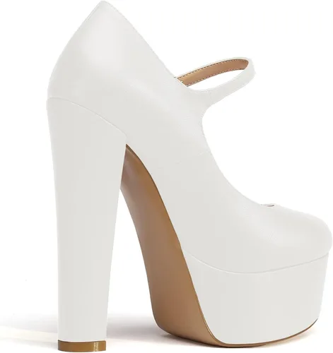 Vista 5 de YODEKS Zapatos de tacón alto y tacón alto para mujer, con plataforma cerrada, estilo Mary Jane, zapatos de vestir para bodas y fiestas