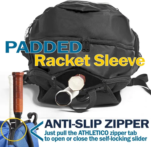 Vista 2 de Athletico Mochila de tenis Premier – Bolsa de tenis con capacidad para 2 raquetas en compartimento acolchado Compartimento ventilado separado