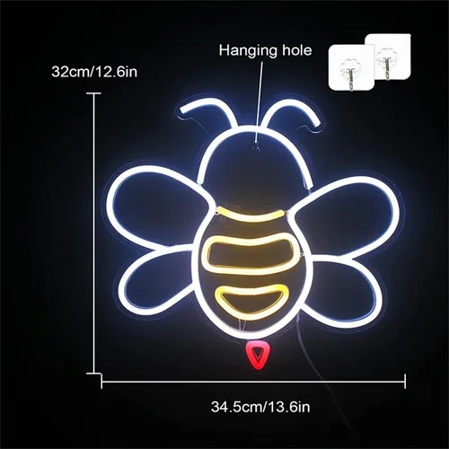 Vista 2 de Letreros de luz de neón LED Abeja, elefante, tortuga marina, dinosaurio, animal, lámparas de neón, luz de arte para colgar en la pared, habitación