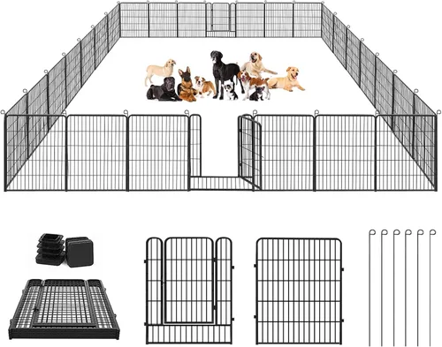 Vista 21 de Corralito para perros, 32 pulgadas, 10 paneles cerca para perros de exterior, corral para perros de interior antióxido, corral para mascotas