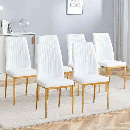 Vista 27 de Sillas de Metal Negro, Juego de 4 Sillas de Comedor Modernas con Cuero Sintético PU y Patas Cromadas de Alto Respaldo para Comedor, Cocina, Sala