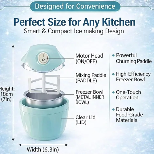 Vista 6 de Pequeña máquina de helados para el hogar, máquina de helados personal para yogur congelado casero, helado y sorbete, mini máquina de helados