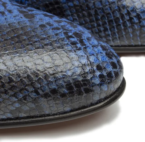 Vista 3 de Club Cubano EMMANUEL - Botas de tacón cubano de piel con estampado de serpiente color azul