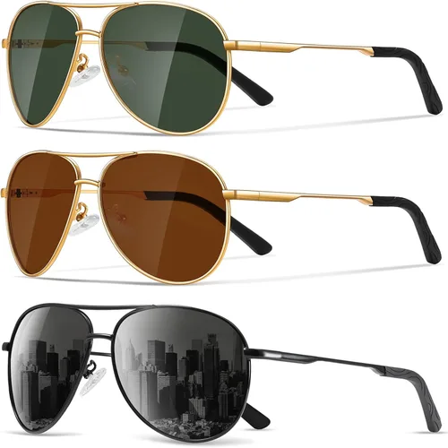 Vista 17 de Gafas de sol polarizadas aviador para hombre y mujer Marco A1-Negro Lente Gris