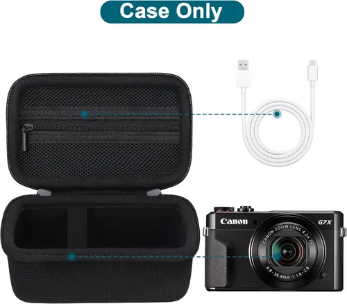 Vista 3 de Canboc Funda rígida para cámara digital Canon PowerShot G7X Mark III Mark II, PowerShot SX740 SX730, bolsa de malla para batería, cable USB, negro