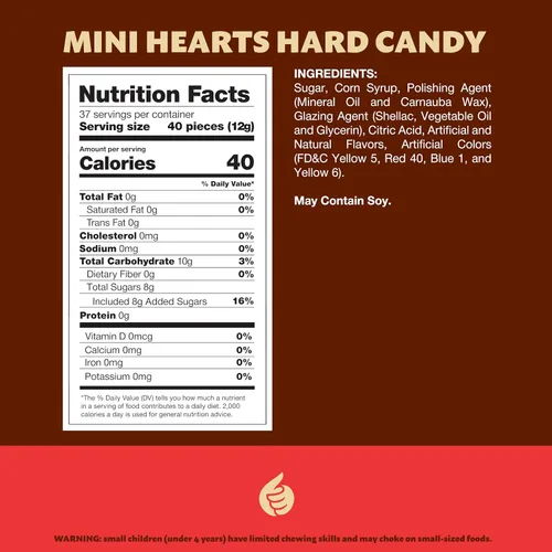 Vista 2 de Mini Candy Hearts Bolsa de 1 libra Caramelo duro de sabores de frutas surtidos Corazones de arcoíris para bufés de dulces, aperitivos
