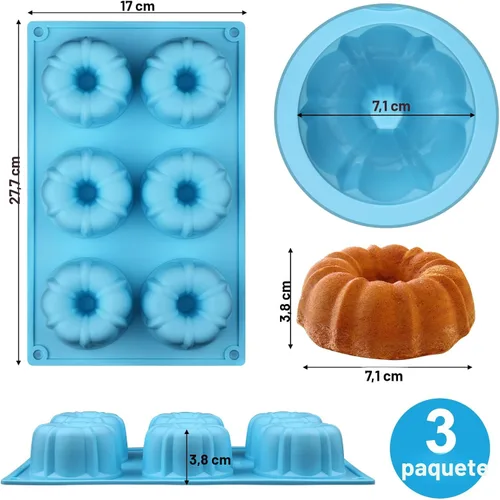 Vista 4 de Palksky Mini tubo estriado de silicona 6-cavidad (3PCS), multi-cavidad pequeña pastel hornear pan, mini moldes para chocoflan