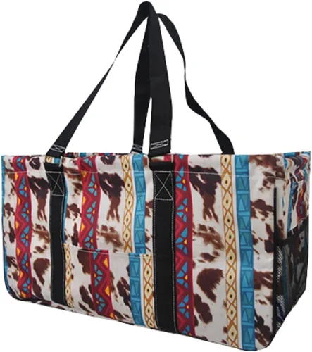 Vista 12 de NGIL Bolsa de comestibles reutilizable extra grande plegable de gran tamaño para comestibles, almacenamiento, picnic, playa, Estampado de vaca