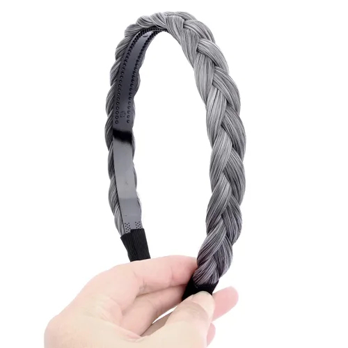 Vista 27 de Ancho de 1.5 cm Banda de pelo sintético trenzada estrecha con dientes para mujeres y niñas (Negro)