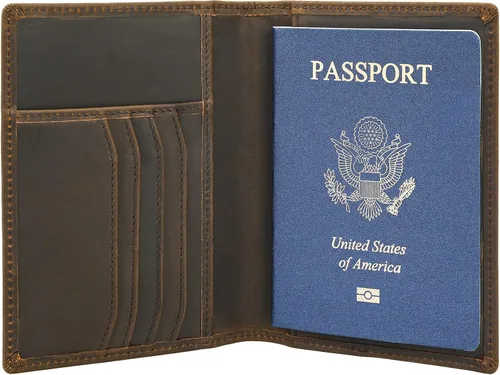 Vista 8 de Cartera de viaje para pasaporte para hombre, funda de pasaporte de cuero, con bloqueo Rfid, soporte para pasaporte para parejas, para 2, Porta