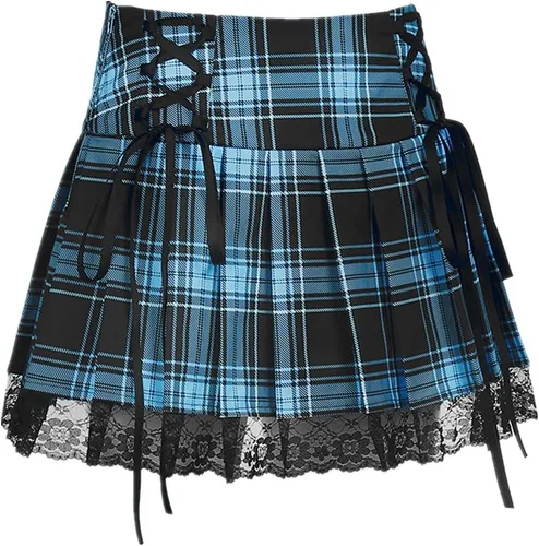 Vista 5 de SFBBCLOZ 2 Piece School Girl Outfit Costume For Women Rave Outfit Halter Top Lace Plaid Skirt Set For Women Club Cosplay