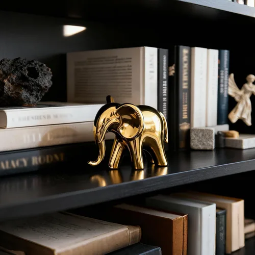 Vista 2 de Figura de elefante, estatua de elefante de cerámica con acabado de espejo metálico, decoración moderna de estante y mesa, regalo de inauguración