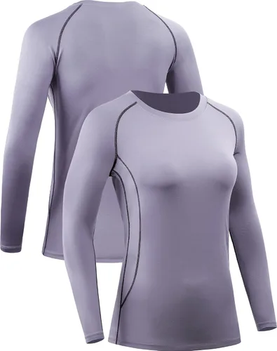 Vista 64 de CADMUS Paquete de 1 o 3 camisetas de entrenamiento de manga larga para mujer, camiseta de compresión de ajuste seco para correr