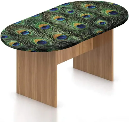 Vista 15 de XISUNYA Mantel ovalado ajustable de poliéster elástico de pavo real, con estampado de fotos y plumas coloridas, se adapta a mesas ovaladas de hasta