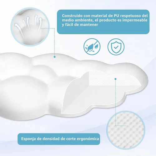 Vista 2 de Teclado reposamuñecas RUYEDE Cloud Espuma viscoelástica, piel sintética, diseño ergonómico, comodidad para escribir y aliviar el dolor