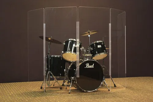 Vista 8 de Drum Shield 5 paneles de 2 pies de ancho X 5 pies de alto en jaula de batería de acrílico con bisagras flexibles de longitud completa
