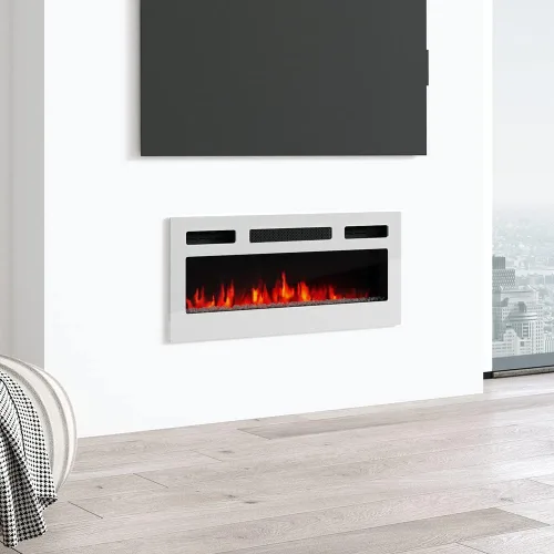 Vista 4 de Calentador de pared empotrado para chimenea eléctrica de 31.5 pulgadas, 1500 W/5100 BTU (blanco)