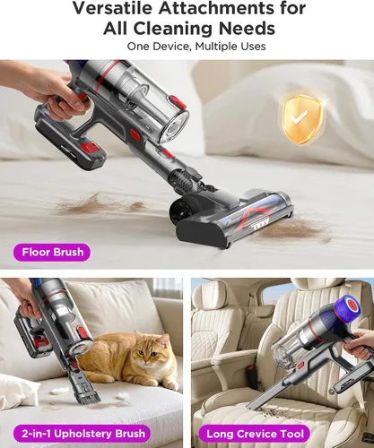 Vista 7 de Cuzmok - Aspiradora de varilla inalámbrica para el hogar: potente succión, diseño ligero sin enredos y batería desmontable de 2600mAh hasta 50