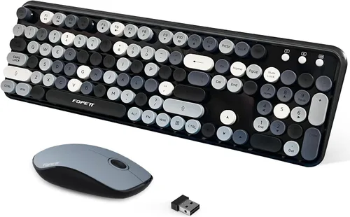 Vista 9 de FOPETT Juego de teclado y mouse inalámbricos de 2.4 GHz con botón de interruptor, teclado de tamaño completo, compatible