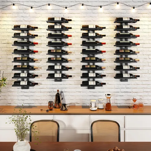Vista 3 de IBUYKE Estante de vino montado en la pared 12 botellas,Estante de Negro