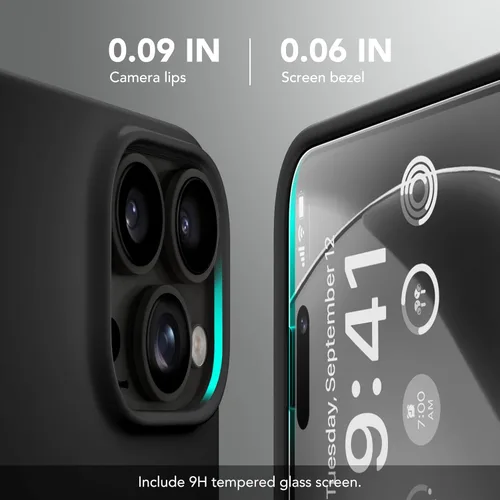 Vista 5 de GONEZ Funda de silicona para iPhone 14 Pro Max, compatible con MagSafe, con protector de pantalla + protector de lente de cámara, silicona líquida a