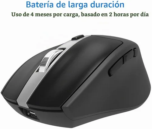 Vista 5 de Arteck Mouse inalámbrico Bluetooth con receptor Nano USB, negro, batería de 4 meses de duración, diseño ergonómico
